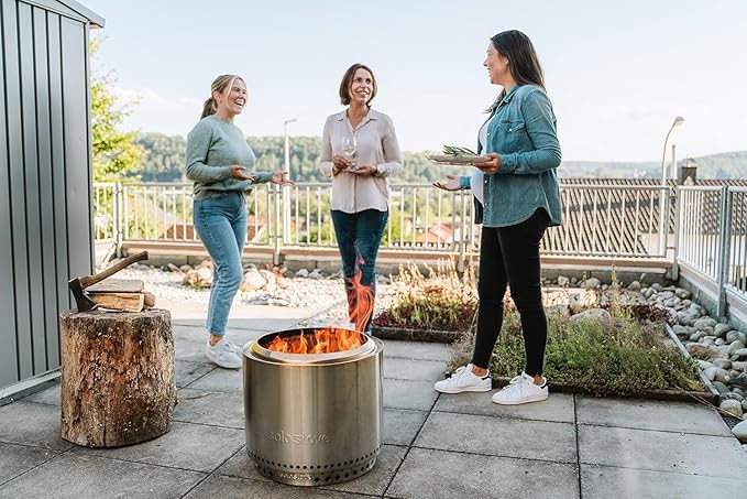 Solo Stove Bonfire Amazon Exclusive | Smokeless Fire Pit Bundle with Stand, Lid, Shelter & Ash Pan | Ideal for 4–6 People | Stainless Steel Wood Burning Camping Pit – 22in Wide, 34lbs
