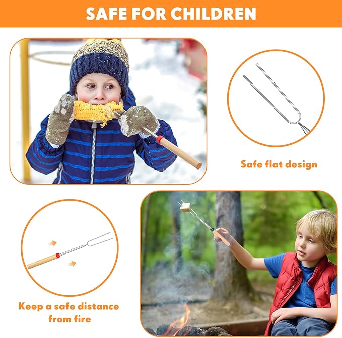 Minatee 100 Pcs 28 Inch Marshmallow Roasting Sticks Bulk, Smores Skewers for Fire Pit, Hot Dog Camping Skewers Accessories Campfire Marshmellow Extendable Forks BBQ Tools Smores Sticks