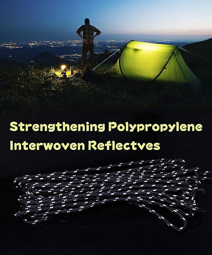 Hikeman 10 Pack 4mm Camping Rope Reflective Outdoor Guy Lines with Aluminum Guyline Adjuster Tensioners Nylon Tent Tie Downs for Hiking Backpacking Tarp,Canopy Shelter (Fluorescent Green)