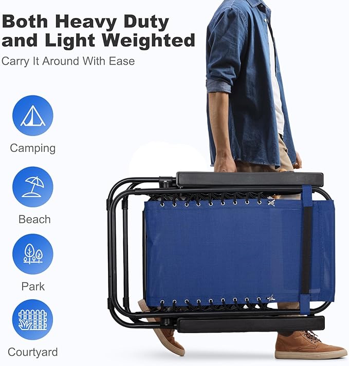 Nazhura Set of 2 Relaxing Recliners Patio Chairs Adjustable Steel Mesh Zero Gravity Lounge Chair Beach Chairs with Pillow and Cup Holder (Blue)