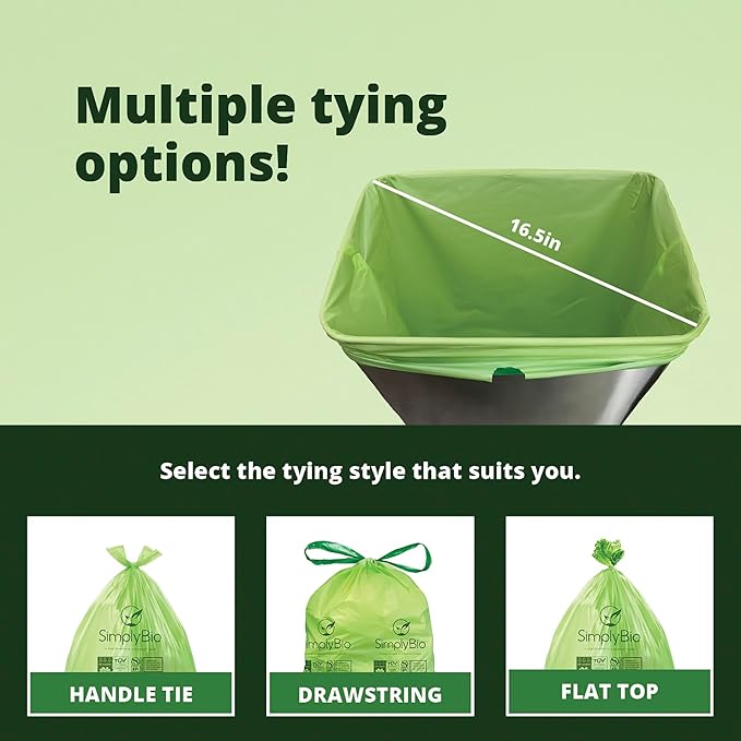 10-13 Gallon Compostable Trash Bags with Flat-Top 50 Bags Thick 0.87 Mil, 49.21 Liter, Tall Kitchen Food Scrap Waste Compost Bag, ASTM D6400, US BPI and OK Compost Home Certified