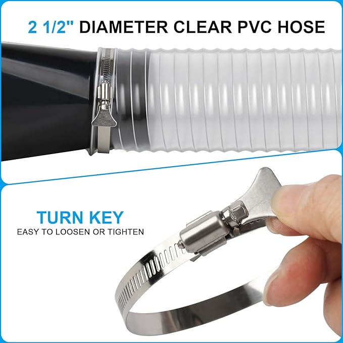 2 1/2" x 20' Heavy PVC Dust Collection Hose,Flexible Clear Debris and Fume Collection Hose with Stainless Steel Hose Clamps for Dust Collectors with 2 1/2" Ports, Ideal for Shop Vacuums