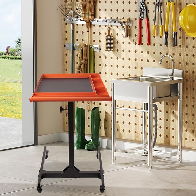 Heavy-Duty Adjustable Rolling Work Table – 220LBS Capacity Steel Tool Cart with 4 Smooth Casters, Height-Adjustable (31.5"-47.2") – Perfect for Garage, Workshop, DIY Repairs & Mechanics