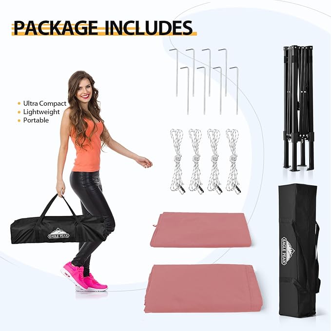 EAGLE PEAK Flex Ultra Compact 4x4 Pop-up Canopy, Sun Shelter, Changing Room, Portable Privacy Canopy Cabana for Pool, Fashion Photoshoots, or Camping, Pink