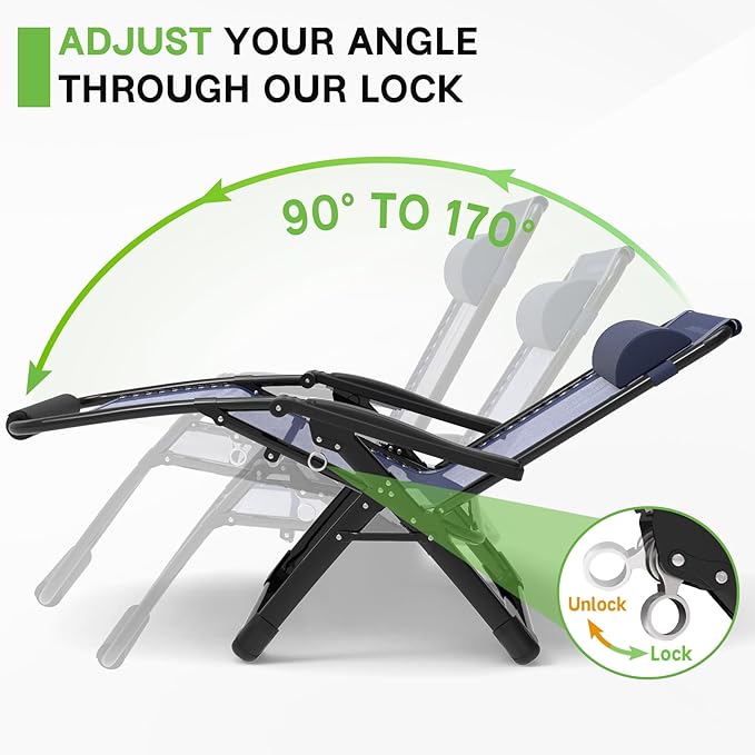 ZENPETIO 29In XL Zero Gravity Chair w/Cushion, Zero Gravity Recliner Lounge Chair for Indoor and Outdoor, Reclining Camping Chair for Lawn, Anti Gravity Chair with Cup Holder and Footrest, 440LBS
