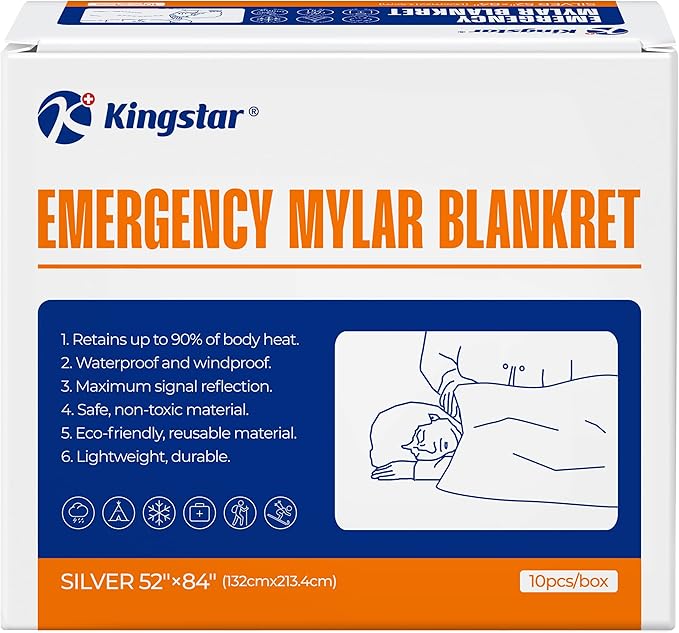 Emergency Blankets (10 Packs, 84" L x 52" W) Mylar Thermal Blankets for Survival and Protection,Space Blanket Survival Kits Camping Blanket, Ideal for Outdoors, Hiking, Survival, Marathons