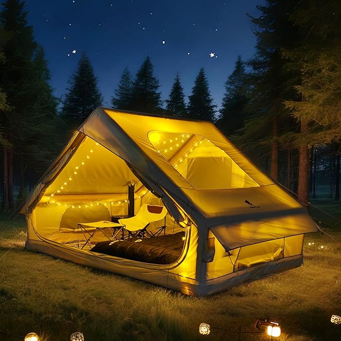GEERTOP Inflatable Tent for Camping, Large Instant Blow Up Waterproof Glamping Tent House with Stove Jack for Family 4 Person Adult