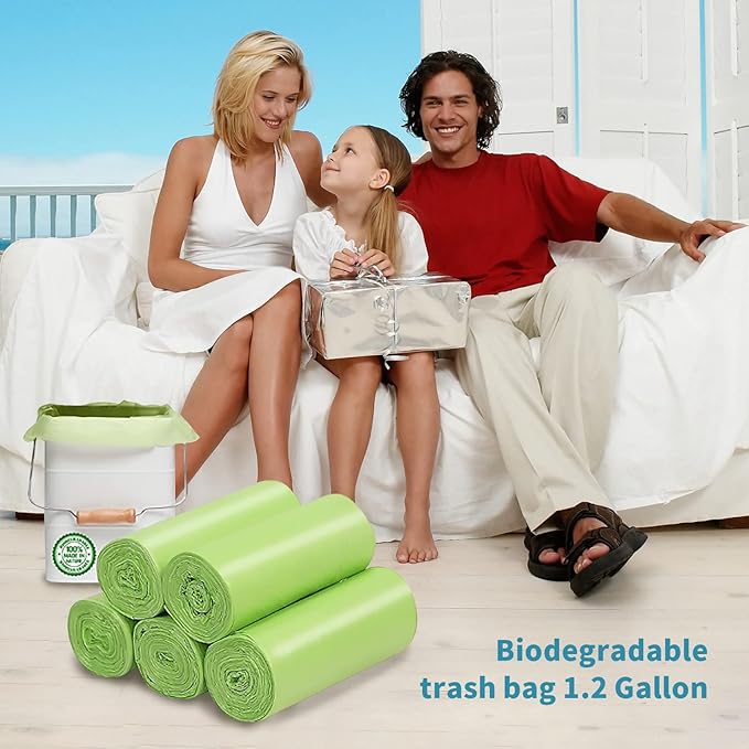 Biodegradable Trash Bags - 13 Gallon Durable Garbage Bag, Pack of 60, Perfect for Tall Trash Cans Green Thicken Recycling Bin Bags for Kitchen, Bathroom, Camping, Office, Car