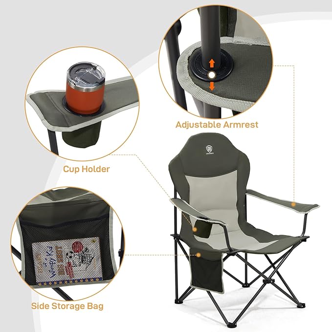 EVER ADVANCED Camping Chairs, Lawn Chairs Outdoor Sports Chairs, Folding Chair 2 Pack Camping Chairs for Adults, Supports 400lbs, Green