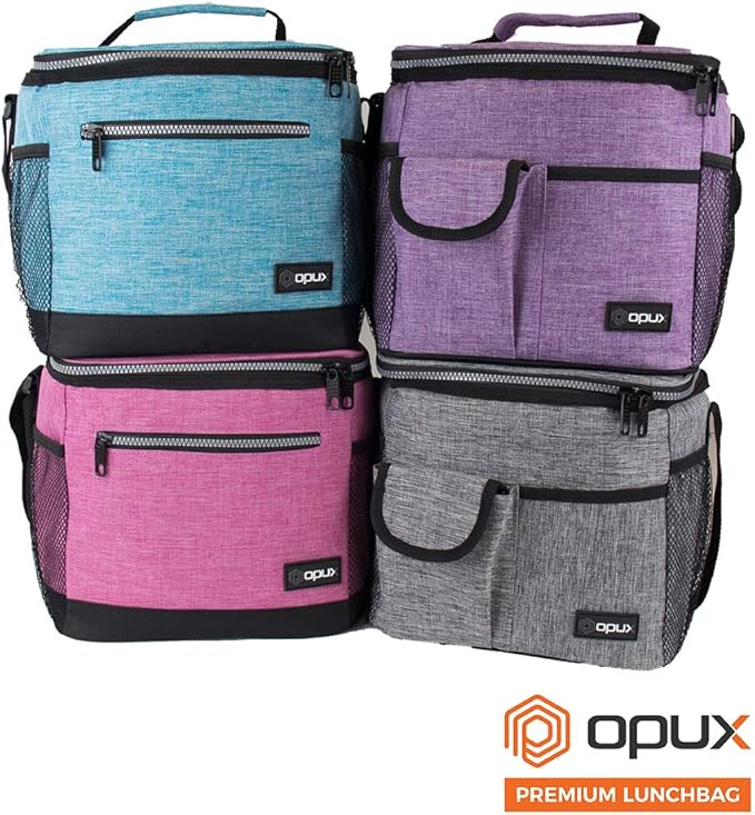 opux Extra Large Insulated Lunch Box Men Women, Lunch Bag for Work, Leakproof Soft Cooler Tote Adult, Lunch Pail, Picnic Beach Collapsible Food Bag with Shoulder Strap, Pink