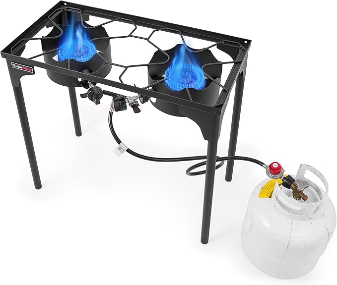 2 Burner Propane Gas Stove with 0-3 PSI Adjustable Regulator and Removable Legs Gas Burners for Cooking Perfect for Home Brewing, Seafood Boil and Camping