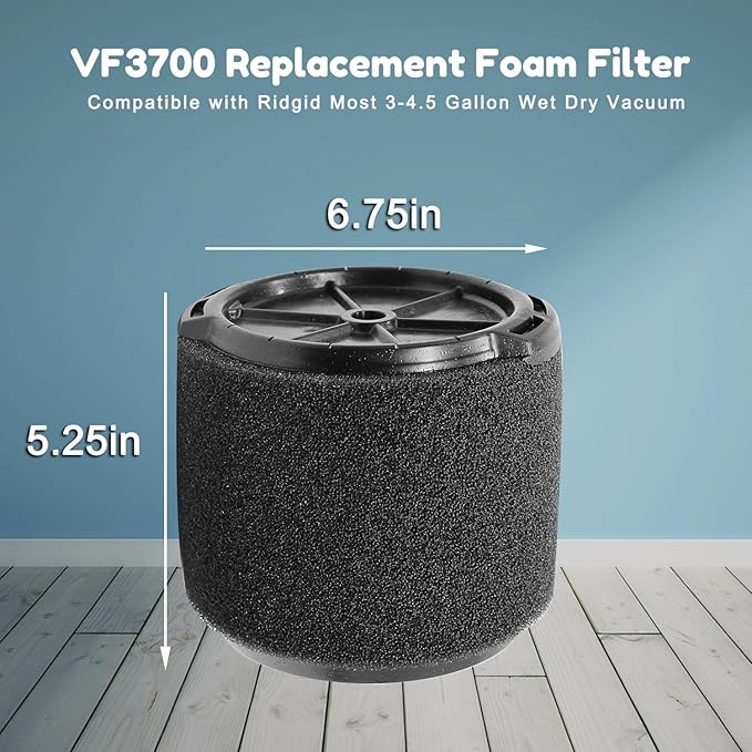 2 Pack VF3700 Filter Compatible with Ridgid Vac 3-4.5 Gallon Vacuum Cleaners, Wet Application Foam Filter Fit WS0301VA WS0400DE WS14045