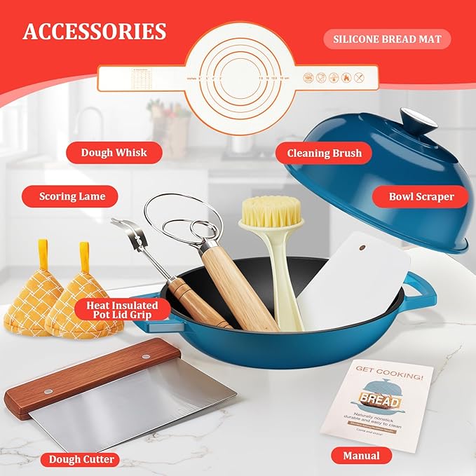 YUTANN Enameled Cast Iron Dutch Oven, 5 QT Nonstick Dutch Oven, Titanium Nonstick Coating, Ideal for Bread Baking/Braising/Roasting, Oven, Gas Stove and Stovetop Safe, Safe Material & Easy to Clean