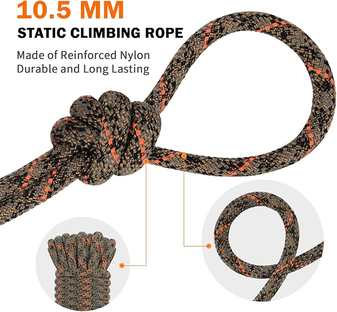 AOLEBA 10.5 mm Static Climbing Rope 10M(32ft) 20M(64ft) 30M(96ft) 50M(160ft) 70M(230ft) Outdoor Rock Climbing Rope, Escape Rope Ice Climbing Equipment Fire Rescue Parachute Rope