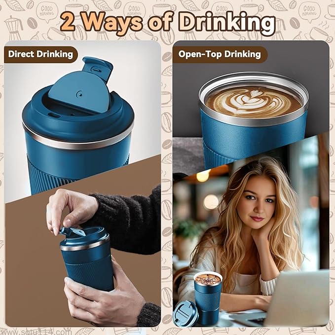 17OZ Travel Coffee Mug Insulated Coffee Cup with Spill Leak Proof Lid, Portable Stainless Steel Tumbler Reusable Hot and Cold Water Mug for Car, Daily, Camping- Blue