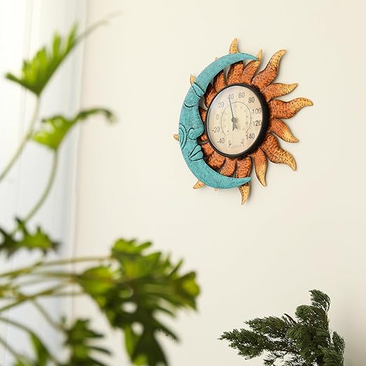 MUMTOP Indoor Outdoor Thermometer - Sun and Moon Wall Thermometer, Outdoor Thermometers for Patio, Room, Greenhouse, Outside, Garden Decor