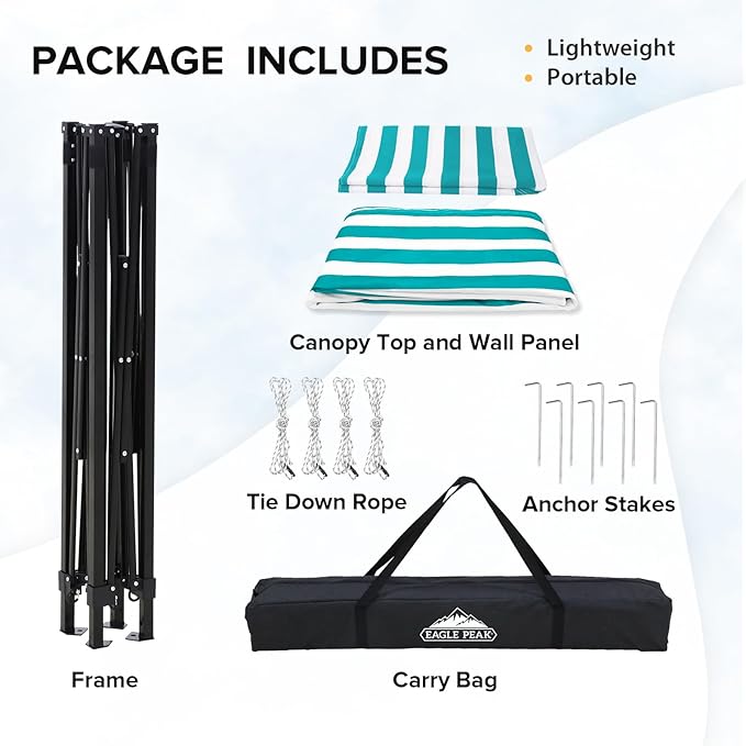 EAGLE PEAK Flex Compact 5x5 Pop-up Canopy Changing Room, Portable Privacy Dressing Room for Indoor Fashion Photoshoots, Camping, or Pool, White/Light Blue