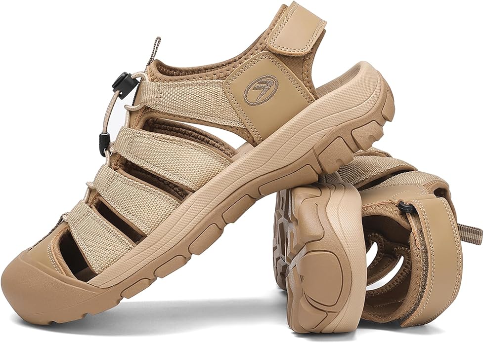 FLARUT Men's Athletic Sandals - Closed Toe Sport Hiking & Outdoor Walking Water Sandals with Anti-Slip Cushioning and Breathable Mesh