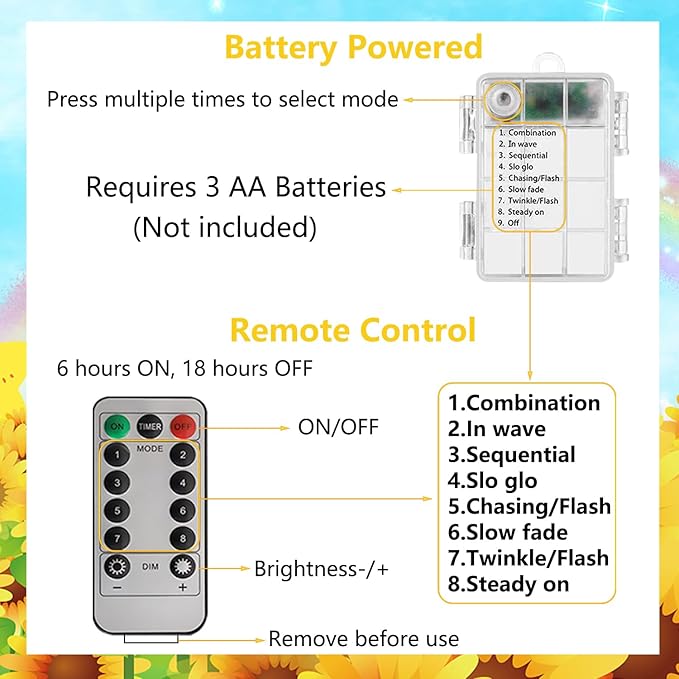 Flowers Fairy Lights 30 LED Copper String Lights with Remote Control & Battery Operated 5 Colors Flowers Lamp for Christmas, Summer, Wedding, Girls Bedroom, Outdoor Decor