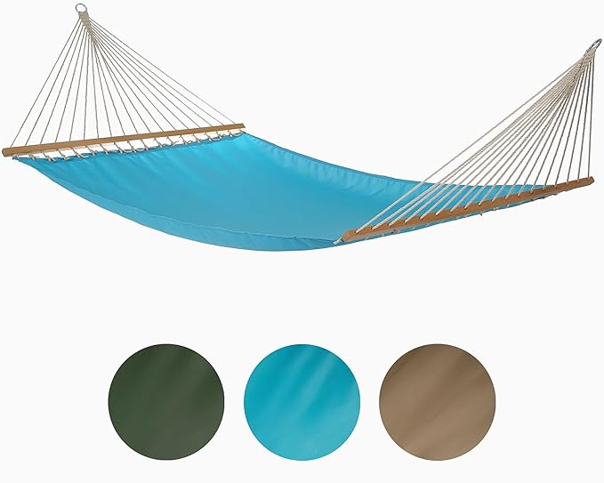 Fab Habitat Solid Recycled Polyester Hammock - Fargo - Blue - Indoor/Outdoor, Quick Dry, 2 Person 460 lbs Capacity - Patio, Poolside, Backyard, Garden, Beach, Balcony - 12-14 ft Adjustable