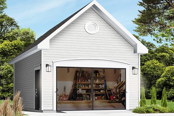 Magnetic Garage Door Screen 18x7 FT - Retractable Mesh Net Screen Door with Fiberglass Mesh for 2 or 3 Car Garage 18x7ft, Blocks Bugs & Provides Privacy - Perfect for Workshop, Gym, or Patio