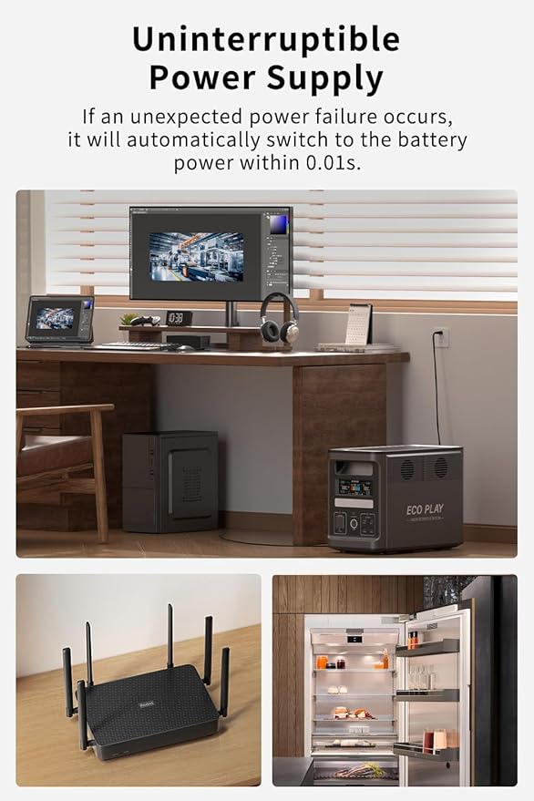 Eco Play EP1800 Portable Power Station with 2 Extra Battery, 1536Wh LiFePO4 Battery Backup, Expandable up to 4kWh, Fully Charged in 1.1H, 1800W Solar Generator (1800W+2 * 1800W-Extra)