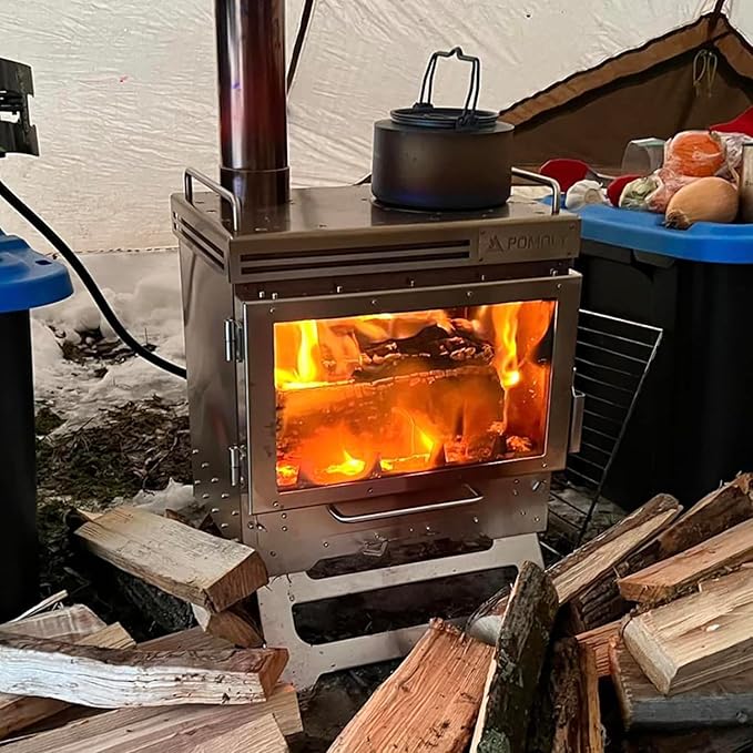 POMOLY Camping Tent Stove Wood Stove, Dweller Max 2.0 Stainless Steel Wood Burning Stove for Hiking, Cooking, Heating