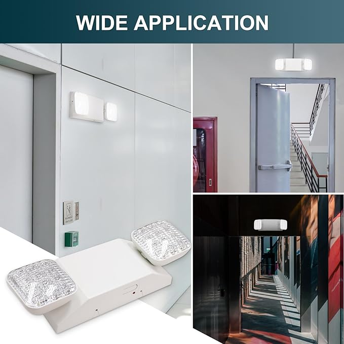 12 Pack LED Emergency Lights with Battery Backup, Two Head Adjustable, UL Listed, 5VA Flame Retardant,AC 120/277V, Hardwired Emergency Lights for Business