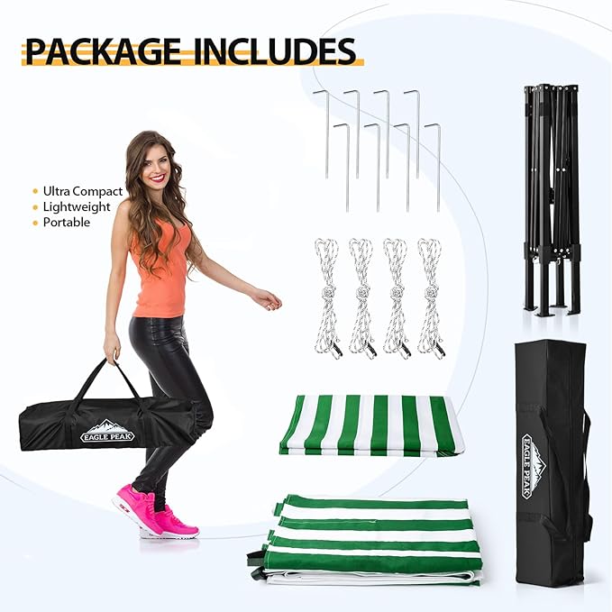 EAGLE PEAK Flex Ultra Compact 4x4 Pop-up Canopy, Sun Shelter, Changing Room, Portable Privacy Canopy Cabana for Pool, Fashion Photoshoots, or Camping, Green/White