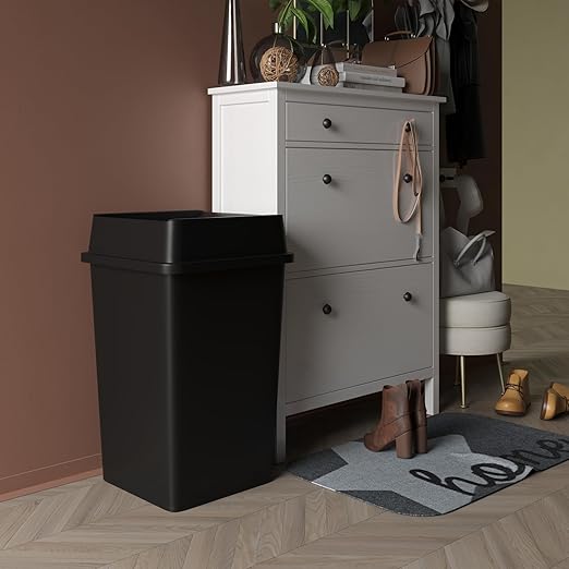 35 Gallon Black Square Commercial Trash Garbage Can with Lid | Outdoor Office Restaurant School Kitchen