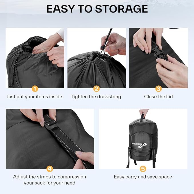 Sportneer Compression Sack, 13L/20L/40L/50L Sleeping Bag Stuff Sack, Tear-Resistant Ultralight Sleeping Bag Compression Sack-Space Saving Gear for Camping Hiking Travel