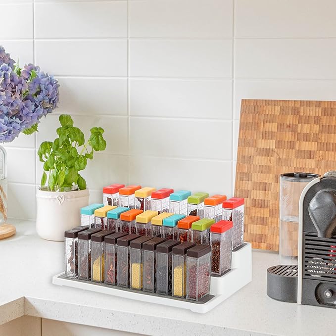 URALFA 24 Travel Spice Containers with 2-in-1 Lids, Seasoning Containers with Labels Spice Jars with Shaker Lids, Travel Spice Kit Empty Plastic Salt Pepper Shaker, Seasoning Shaker for Camping BBQ