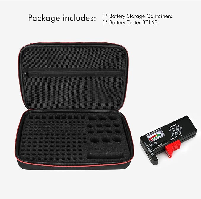 Battery Organizer Holder Storage Case with Tester,Waterproof Carrying Case Bag,Battery Vault Box for Garage Organization Holds 199+ Batteries AA AAA C D 9V (Batteries are Not Included)