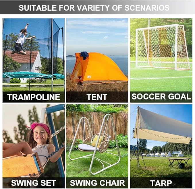 Eurmax USA Trampoline Stakes Heavy Duty Trampoline Parts Corkscrew Shape Steel Stakes Anchor Kit with T Hook for Trampolines -Set of 4 Bonus 4 Strong Belt,Silver