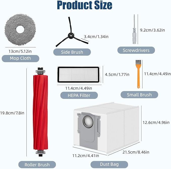 20 Pack Accessories Compatible with Roborock Qrevo S/Qrevo Pro/Qrevo Plus/Qrevo-Maxv Vacuum Robot,Parts Include:Main Brush,Side Brush,Hepa Filter,Mop Cloth,Dust Bag,Cleaning Brush&Screwdrive