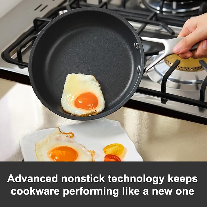 MsMk 10 inch Nonstick Frying Pan, Carbonize also Non-Stick Saute Pans, PFAS & PFOA Free Non-Toxic, Scratch-resistant, All Stovetops for Induction, Ceramic and Gas Cooktops, Dishwasher & Oven Safe