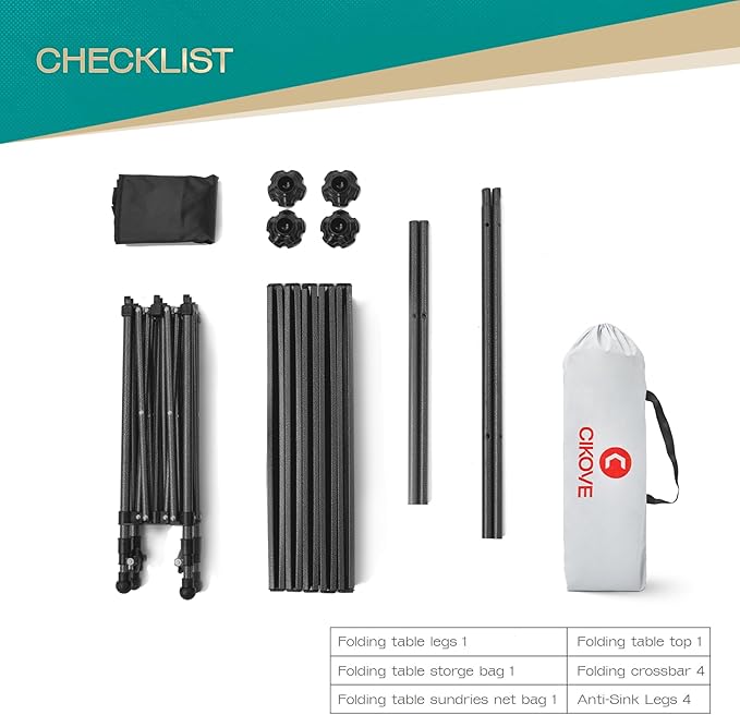 Height Adjustable Camping Table Tall Large Outdoor Folding Camping Table with Wide-Base Anti-Sink Legs & Carry Bag for Camping BBQ Beach Backyard (Black)