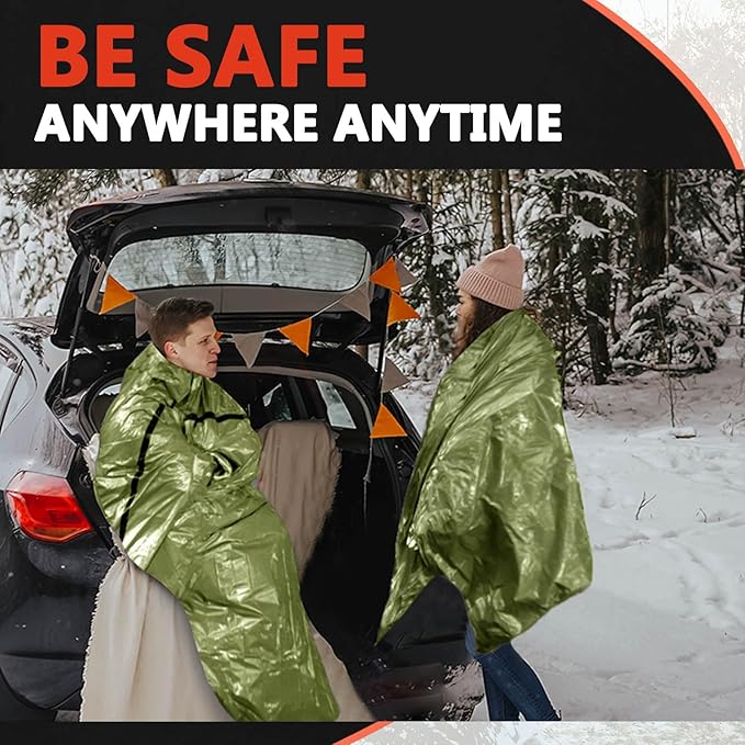 Frelaxy Emergency Sleeping Bag 1-Pack/2-Pack, Extra-Thick Compact Survival Bivy with Whistle, Storage Pouch, and EVA case, Perfect for Survival Kits (Army Green - 1 Pack)