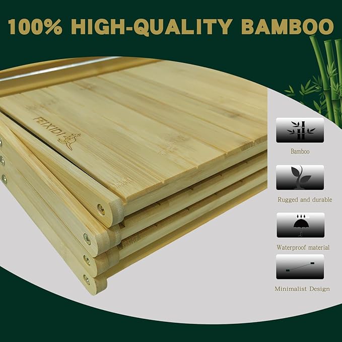 Foldable Bamboo Shelf, Folding Shoe Rack, Flower Rack, Camping Rack, No Installation Required, Portable, Space Saving, Multi-Purpose Storage Rack (Natural,3 Tiers with Boom)