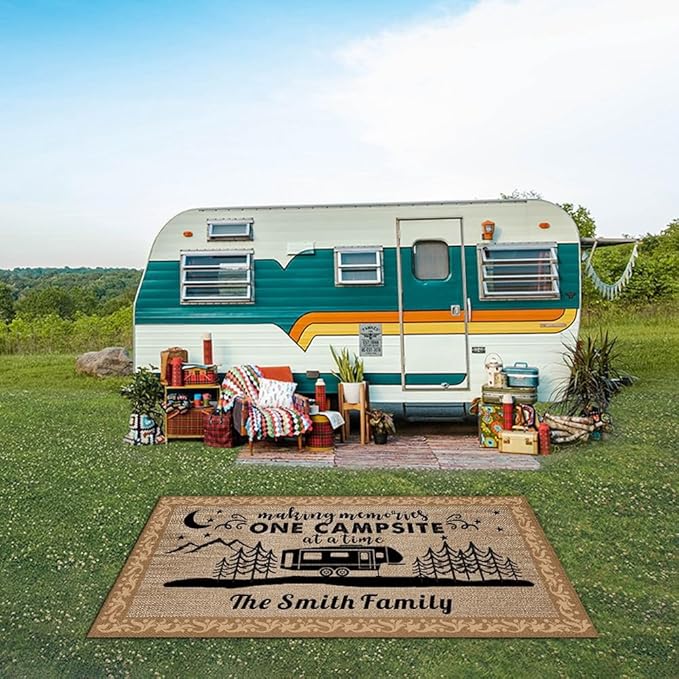Custom Camping Rugs Making Memories One Campsite at a Time RV Trailer Decor Camper Floor Mat for Outdoors, Patio, Backyard, Picnic, Beach, Camping, 55 x 95 Inch, 20 RV Optional