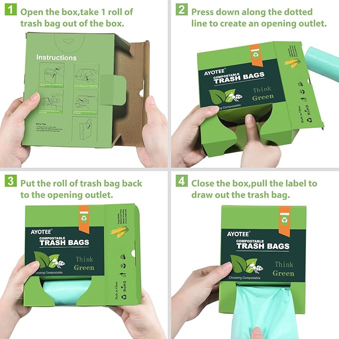 Compostable Trash Garbage bags,AYOTEE 13-15 Gallon Tall Kitchen Trash Bags,Heavy Duty Unscented 1.18Mils 55 Liter,60 Count,Strong Thicken Rubbish Waste Can Liners for Kitchen Garden Home