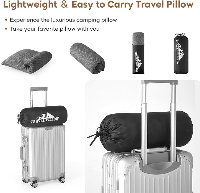 Small Shredded Memory Foam Pillow, Camping Pillow Travel Pillow - Compressible Medium Firm, Breathable Cover, Ideal Backpacking Hiking, Airplane and Car