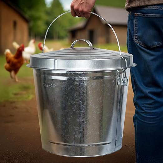 Plexon Silver 10 Gallon Trash Can with Lid Galvanized Steel Stylish Metal Trash Bin Outdoor for Kitchen, Patio, and Camping