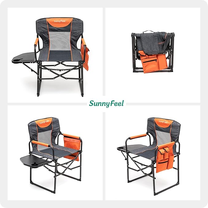 SUNNYFEEL Camping Directors Chair, Heavy Duty,Oversized Portable Folding Chair with Side Table, Pocket for Beach, Fishing,Trip,Picnic,Lawn,Concert Outdoor Foldable Camp Chairs