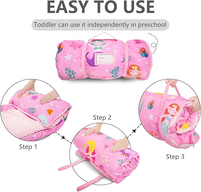 Primlect Toddler Nap Mat Extra Large Thickened 55''x35'', Soft Sleeping Bag with Detachable Minky Blanket and Pillow, Portable for Daycare, Preschool, Kindergarten, Travel, Boys and Girls