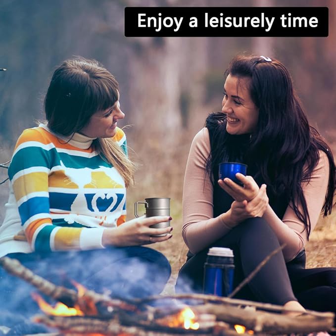 Vintage Coffee Mugs Stainless Steel Mug with Handle Camping Coffee Mugs Outdoor Hiking Cup Lightweight Camping Gear for Men Backpacking Mug, Set of 2-Silver (11.8oz/350ml)