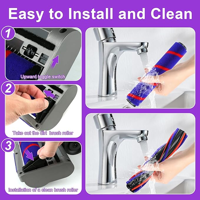 Lemige LED Green Light Head Replacement Parts for Dyson V7 V8 V10 V11 V15 Cordless Vacuum Cleaner, Quick Release LED Light Attachments, Anti-Tangle and Soft Brush Roller for Carpets, Rugs, Hard Floor