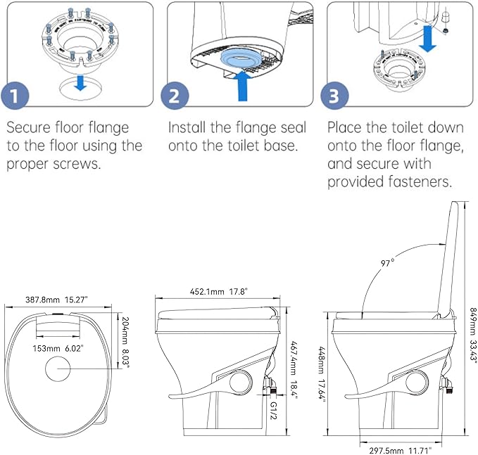 SEAFLO Residential Height Camper/RV Toilet, 18.5” Standard Height, Gravity Flush System, Foot Pedal Operation, Soft Close Seat, Easy-to-Clean Oversized Bowl, 4-Year Warranty