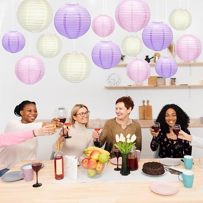 15Pcs Paper Lanterns Decorative, Pink Purple White Hanging Lantern for Mermaid Theme Girl Birthday Party Baby Showers Party Decorations
