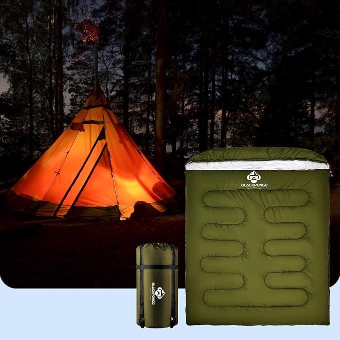 Double Sleeping Bag for Adults Men Women, XL Queen Size Two Person Sleeping Bag for All Season Camping Hiking Backpacking 2 Person Sleeping Bags for Cold Weather & Warm